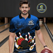 Load image into Gallery viewer, Custom Blue Funny Turkey Bowling Jersey for Men Thanksgiving Bowling Team Shirts Polo &amp; 1/4 Zip HNT125