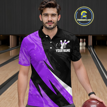 Custom Purple Bowling Custom Men Bowling Shirt Polo & Quarter-Zip Bowling Team Jerseys HNT75