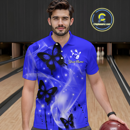 Custom Navy Blue Butterflies Bowling Shirts for Men Women Team MBL120