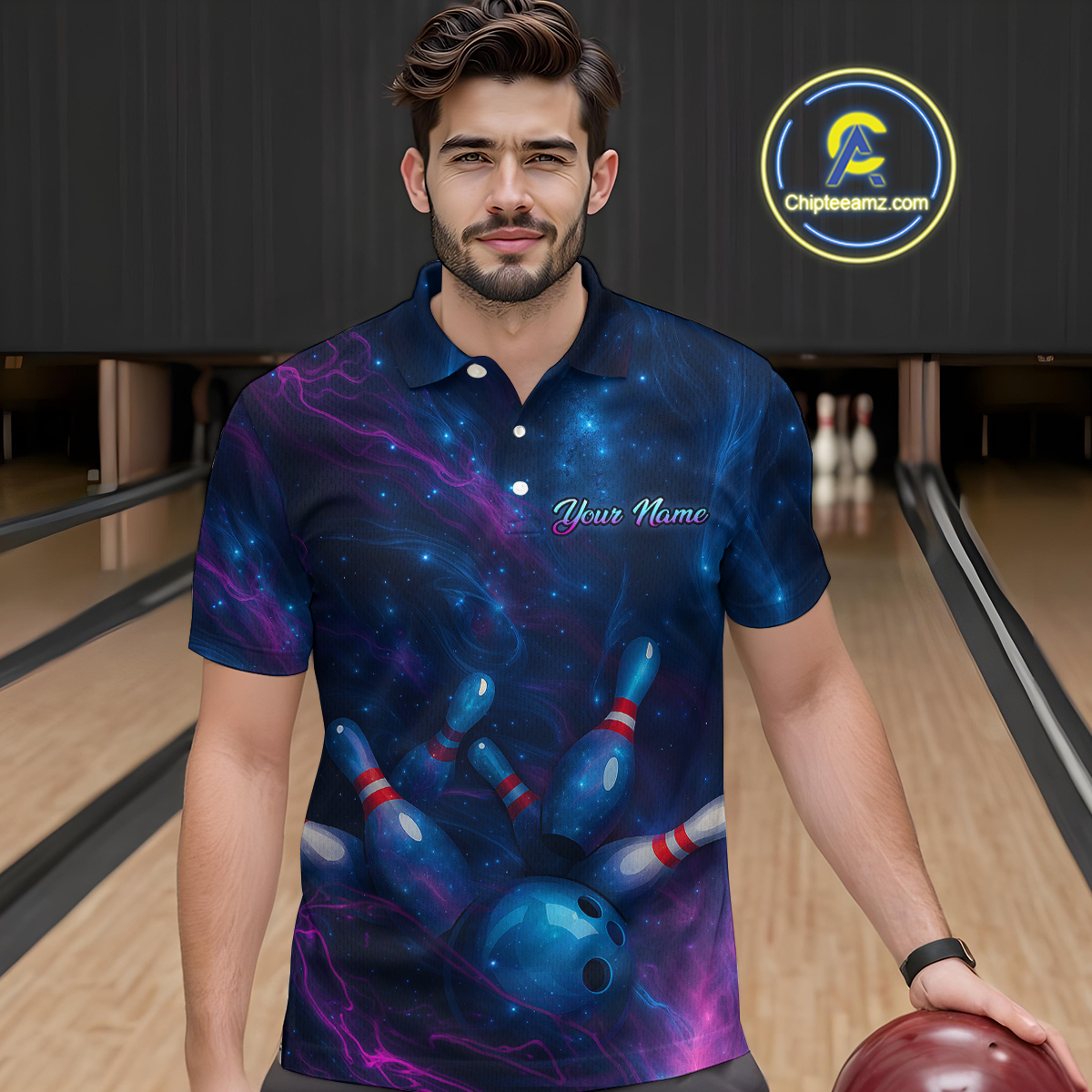 Watercolor Galaxy Bowling Shirts for Men Women Team Custom Bowling Polo & Quarter Zip MBL146
