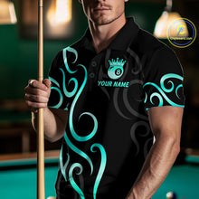 Load image into Gallery viewer, Black And Blue Cyan 8 Ball Crown Billiard Shirt For Men Custom Pool Team Jersey Polo &amp; 1/4 Zip TDM4726