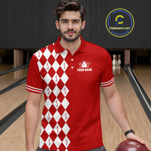 Load image into Gallery viewer, Funny red and white argyle retro Bowling Shirt for men Custom Does this shirt make my balls look big NQS10611