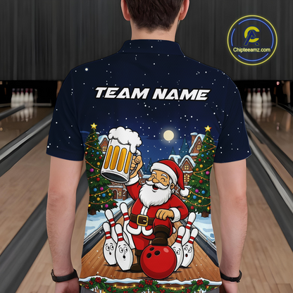 Custom Funny Beer Santa Christmas Bowling Jersey for Men Bowling Team Shirts Polo & 1/4 Zip HNT140