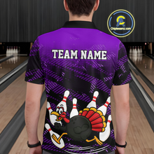 Load image into Gallery viewer, Custom Purple Funny Turkey Bowling Jersey for Men Thanksgiving Bowling Team Shirts Polo &amp; 1/4 Zip HNT125