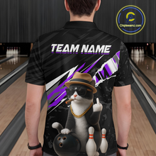 Load image into Gallery viewer, Custom Purple Funny Cat Bowling Jersey for Men Bowling Shirt Polo &amp; 1/4 Zip Bowling Team Shirts HNT136