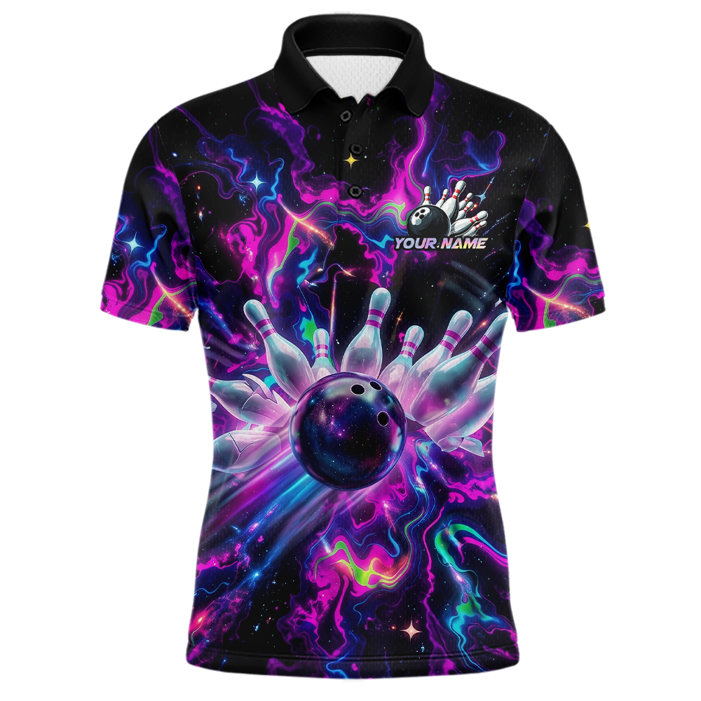 Custom Watercolor Pink Purple Bowling Jersey for Men Bowling Team Shirts Polo & 1/4 Zip HNT268