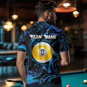 Teal-Turquoise 8 Ball & 9 Ball Custom Billiard Shirts For Men Billiard Team Jerseys NNT55