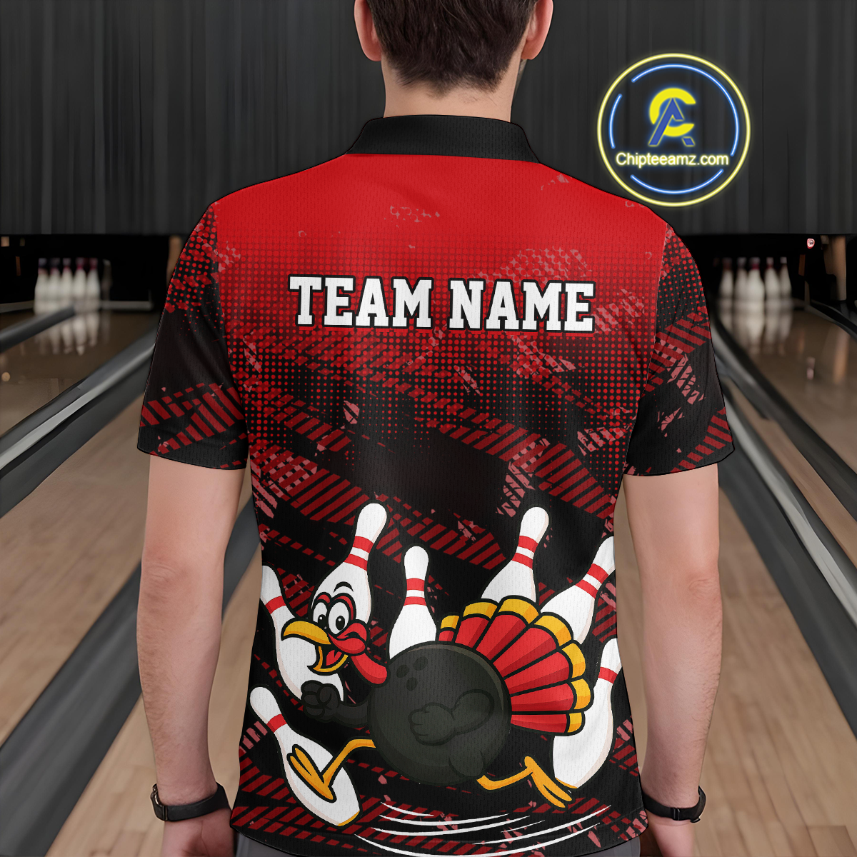 Custom Red Funny Turkey Bowling Jersey for Men Thanksgiving Bowling Team Shirts Polo & 1/4 Zip HNT125