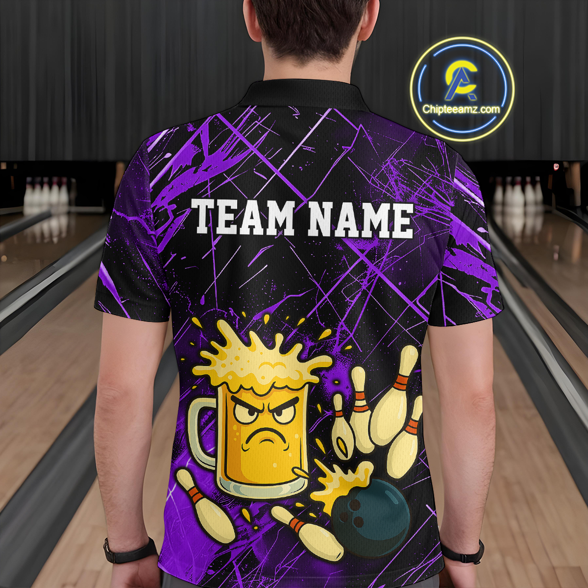Custom Purple Funny Beer Bowling Shirt Team Bowling League Jersey for Men Bowling Outfit QZT767