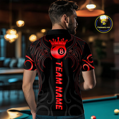 Black And Red 8 Ball Crown Tribal Billiard Shirt For Men Custom Pool Jersey Billiard Team Shirt TDM4725