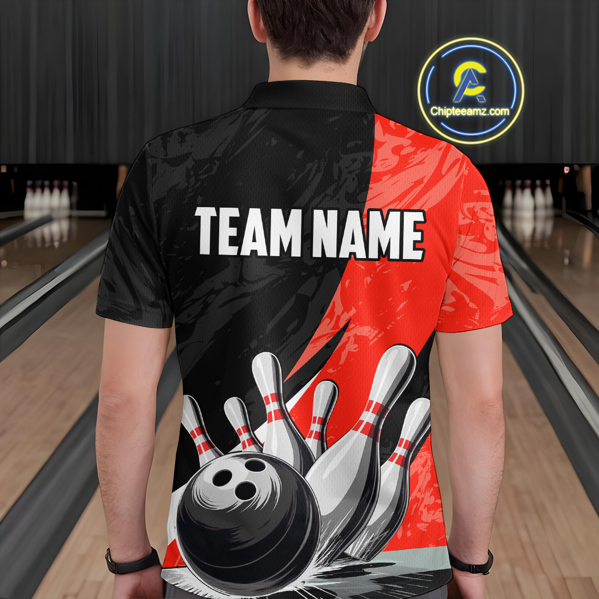 Custom Red Bowling Custom Men Bowling Shirt Polo & Quarter-Zip Bowling Team Jerseys HNT75