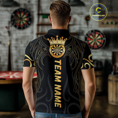 Black And Glowing Gold Dartboard Crown Tribal Darts Shirt For Men Custom Darts Team Jersey TDM4727