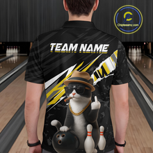 Load image into Gallery viewer, Custom Yellow Funny Cat Bowling Jersey for Men Bowling Shirt Polo &amp; 1/4 Zip Bowling Team Shirts HNT136