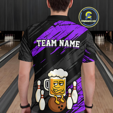 Load image into Gallery viewer, Custom Purple Funny Beer Bowling Jersey for Men Bowling Uniform Polo &amp; 1/4 Zip Bowling Team Shirts HNT107