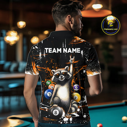 Custom Orange Funny Raccoon Billiard Shirt for Men 8 Ball Pool Billiard Jersey Polo & 1/4-Zip BHT5