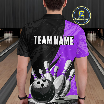 Custom Purple Bowling Custom Men Bowling Shirt Polo & Quarter-Zip Bowling Team Jerseys HNT75