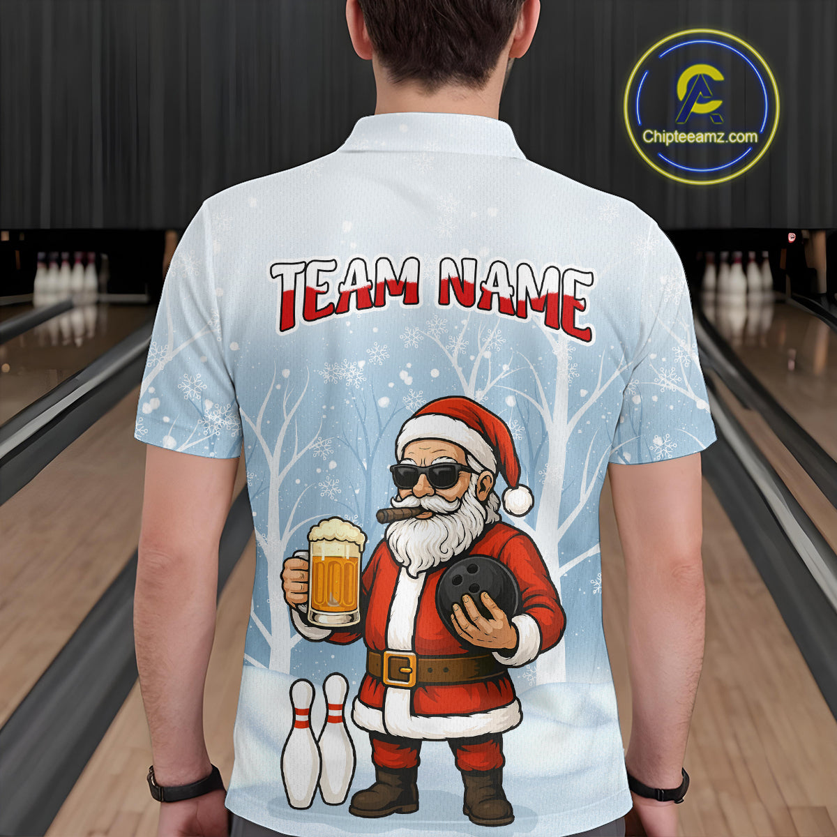 Funny Beer Santa Christmas Custom Bowling Jersey for Men Bowling Team Shirts Polo & 1/4 Zip HNT141