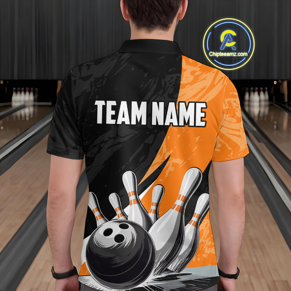 Custom Orange Bowling Custom Men Bowling Shirt Polo & Quarter-Zip Bowling Team Jerseys HNT75