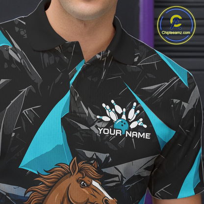 Custom Turquoise Funny Horse Bowling Jersey for Men Bowling Team Shirts Bowling League Polo & 1/4 Zip HNT183