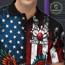 Load image into Gallery viewer, Custom Rooster US Flag Bowling Jersey for Men Bowling Team Shirts Bowling Polo &amp; 1/4 Zip HNT259