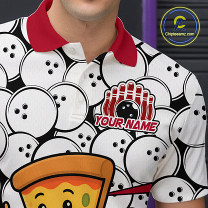 Custom Red Funny Pizza Bowling Shirt Bowling with Food for Men Polo Bowling Jersey QZT799