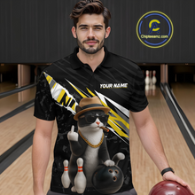 Load image into Gallery viewer, Custom Yellow Funny Cat Bowling Jersey for Men Bowling Shirt Polo &amp; 1/4 Zip Bowling Team Shirts HNT136