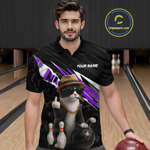 Load image into Gallery viewer, Custom Purple Funny Cat Bowling Jersey for Men Bowling Shirt Polo &amp; 1/4 Zip Bowling Team Shirts HNT136
