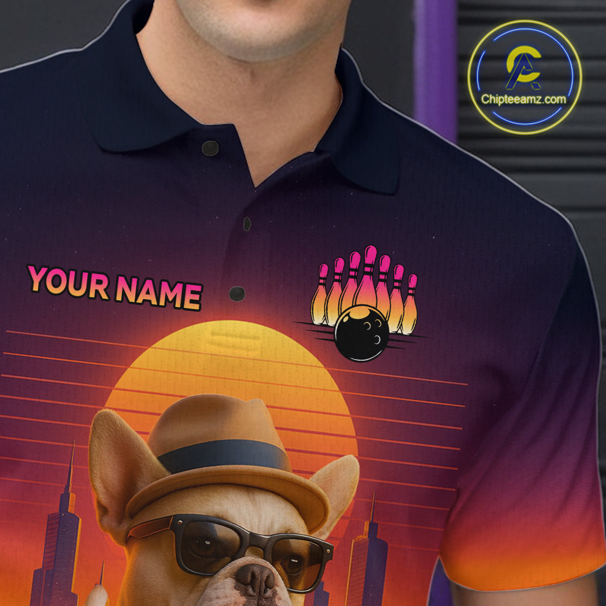 Custom Funny Dog Bowling Jersey for Men Bowling Uniform Polo & 1/4 Zip Bowling Team Shirts HNT135