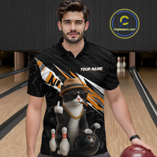 Load image into Gallery viewer, Custom Orange Funny Cat Bowling Jersey for Men Bowling Shirt Polo &amp; 1/4 Zip Bowling Team Shirts HNT136