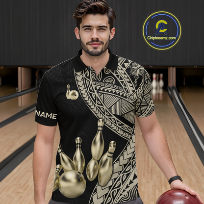 Black and Gold Tribal Pattern Bowling Jersey for Men Bowling Uniform Bowling Team Shirts HNT225