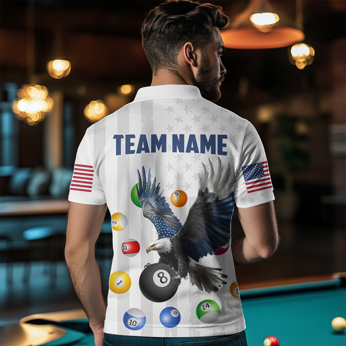 American Flag Billiards Shirt Eagle 8 Ball Billiards Billiard Shirt Men Polo Shirts & 1/4 Zip NNT07