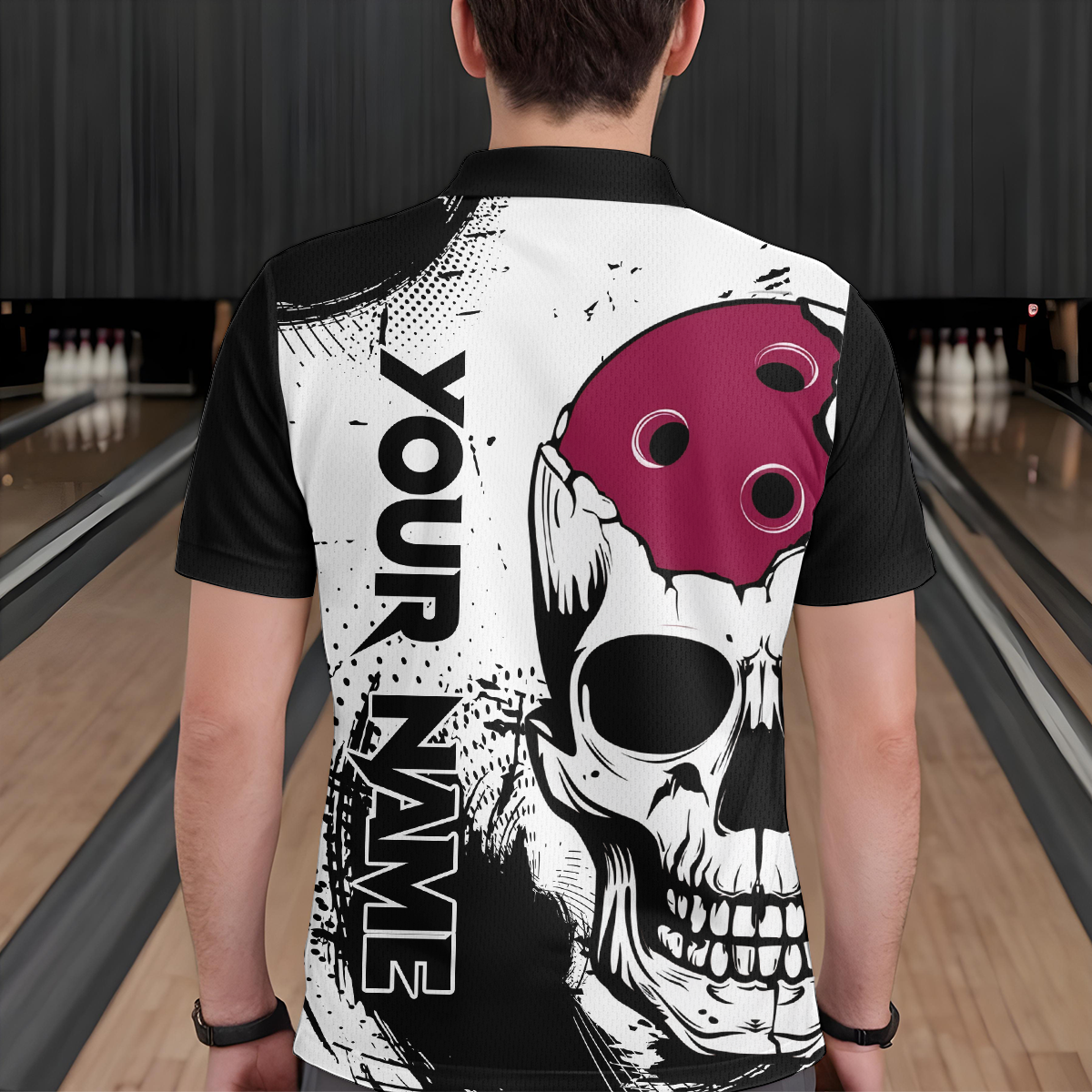 Personalized Bowling Shirt Skull Bowling Team Jersey Polo Shirt for Men QZT275