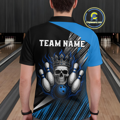 Blue Skull Crown Bowling Custom Men Bowling Shirt Polo & Quarter-Zip Bowling Team Jerseys HNT65