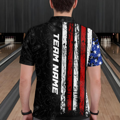 American Flag Bowling Custom Men Bowling Shirt Polo & Quarter-Zip Bowling Team Jerseys HNT52