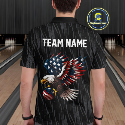 Custom American Flag Eagle Bowling Men Polo & 1/4 Zip Shirts Bowling Team Jerseys HNT89