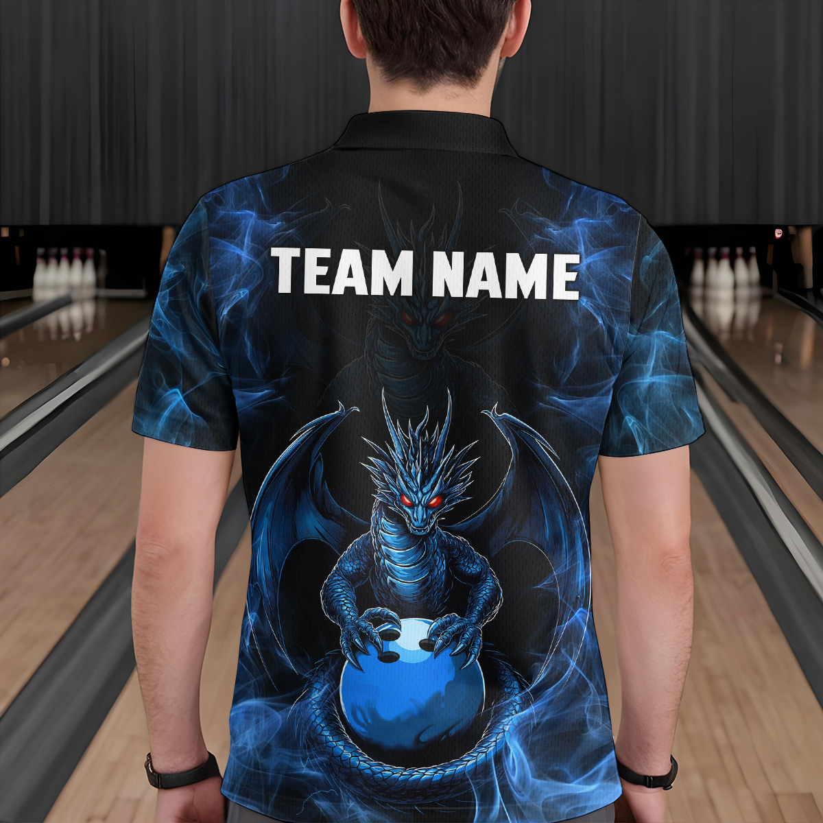 Blue Dragon Custom Name Bowling Shirts For Men, Bowling Team Jersey Polo & Quarter-Zip Shirt HNT39
