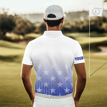 Load image into Gallery viewer, Personalized blue stars pattern white golf polos shirts for men custom gifts for the golfer NQS9965