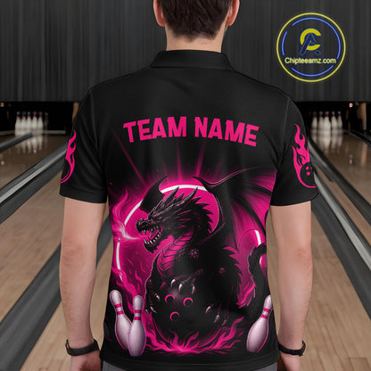 Pink Flame Dragon Bowling Shirt Custom Strike Bowling Team Jersey for Men Uniform QZT726