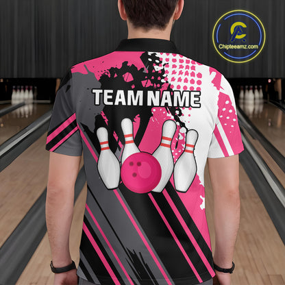 Custom Pink Bowling Shirts for Men Women Team Bowling Polo and Quarter Zip MBL104