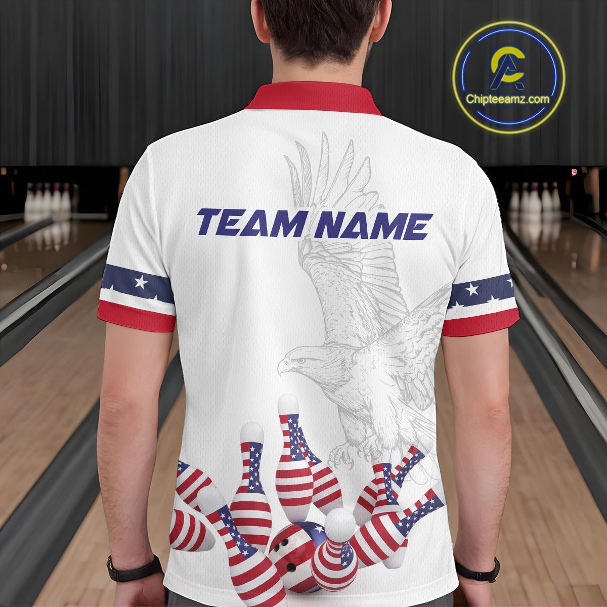 Custom Eagle US Flag Bowling Men Bowling Shirt Polo & Quarter-Zip Bowling Team Jerseys HNT76