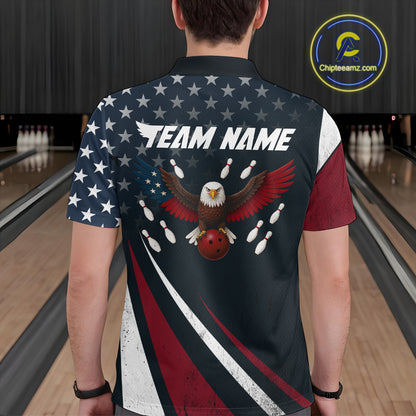Eagel Bowling Custom Men Bowling Shirt Polo & Quarter-Zip Bowling Team Jerseys HNT63
