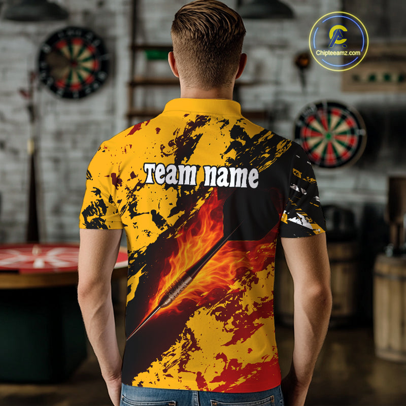 Men's Custom Darts Shirt With Flame Dart Arrows And Black-Yellow Grunge Pattern NYN0290