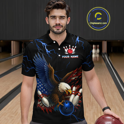 Blue Thunder US Flag Eagle Bowling Shirts for Men Team Bowling Polo & Quarter-Zip HNT96