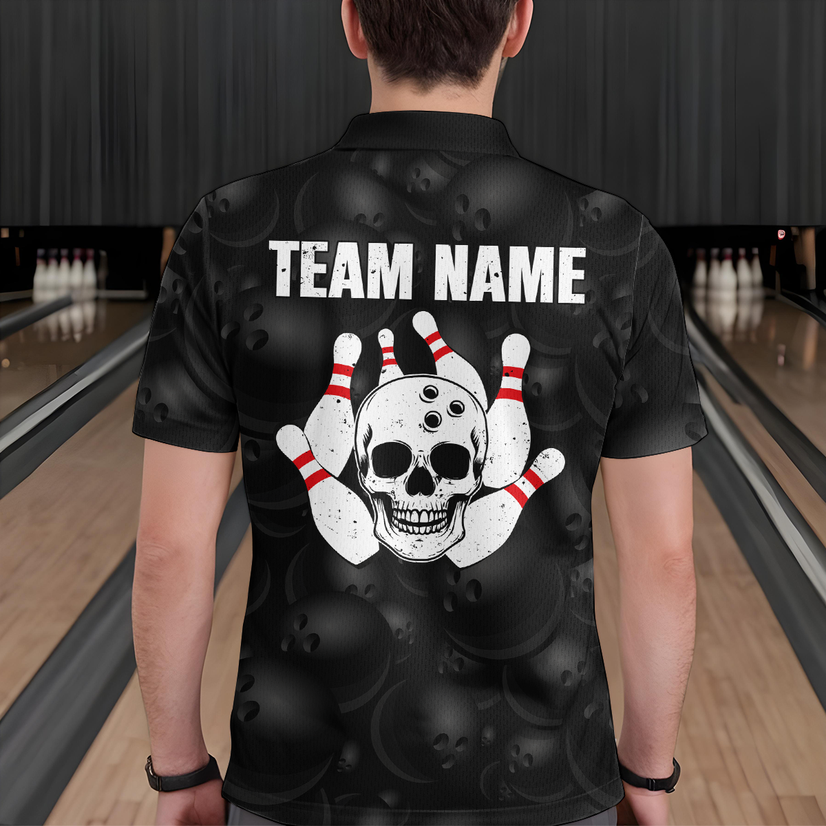 Skull US Flag Bowling Shirt for Men Personalized Patriotic Bowling Team Jersey Shirts Polo & Quarter-Zip HNT31