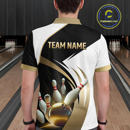 Gold Bowling Custom Men Bowling Shirt Polo & Quarter-Zip Bowling Team Jerseys HNT61
