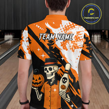 Load image into Gallery viewer, Orange Funny Skull Bowling Shirt for Men Personalized Polo &amp; 1/4-Zip Bowling Jersey Halloween QZT768