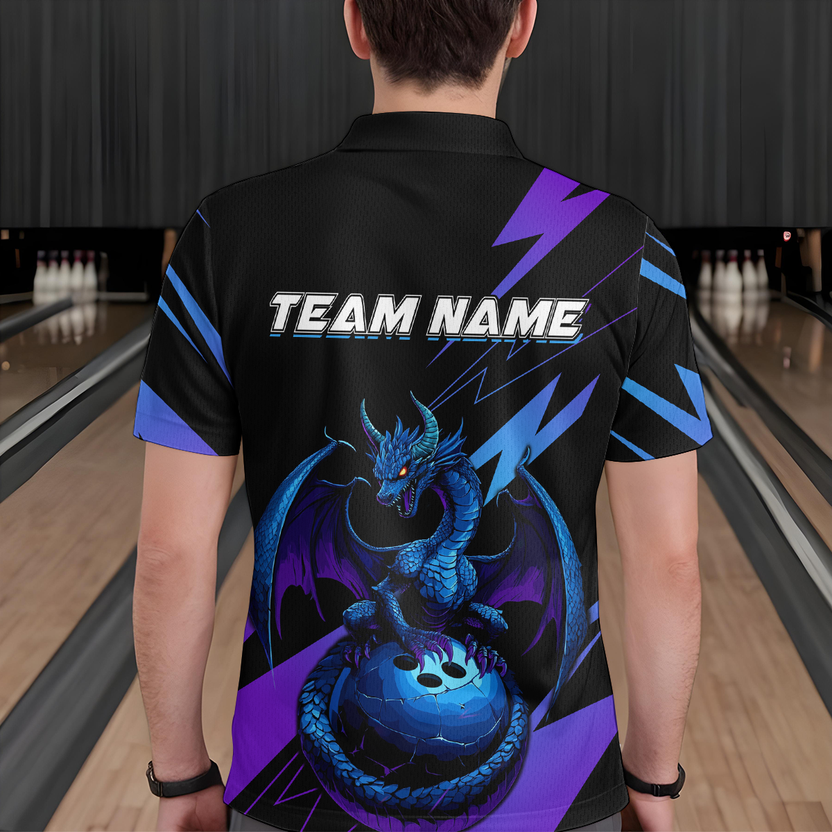 Teal And Purple Dragon Bowling Shirt Custom Name Bowling Jersey Team Bowling Polo Shirts QZT674