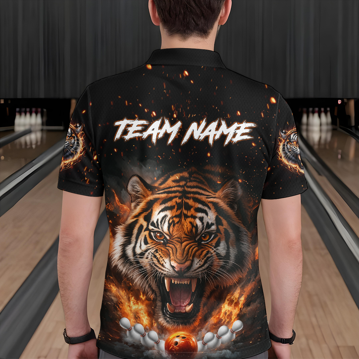 Custom Flame Tiger Bowling Shirt Orange Polo Bowling Jersey for Men and Women Gifts QZT639