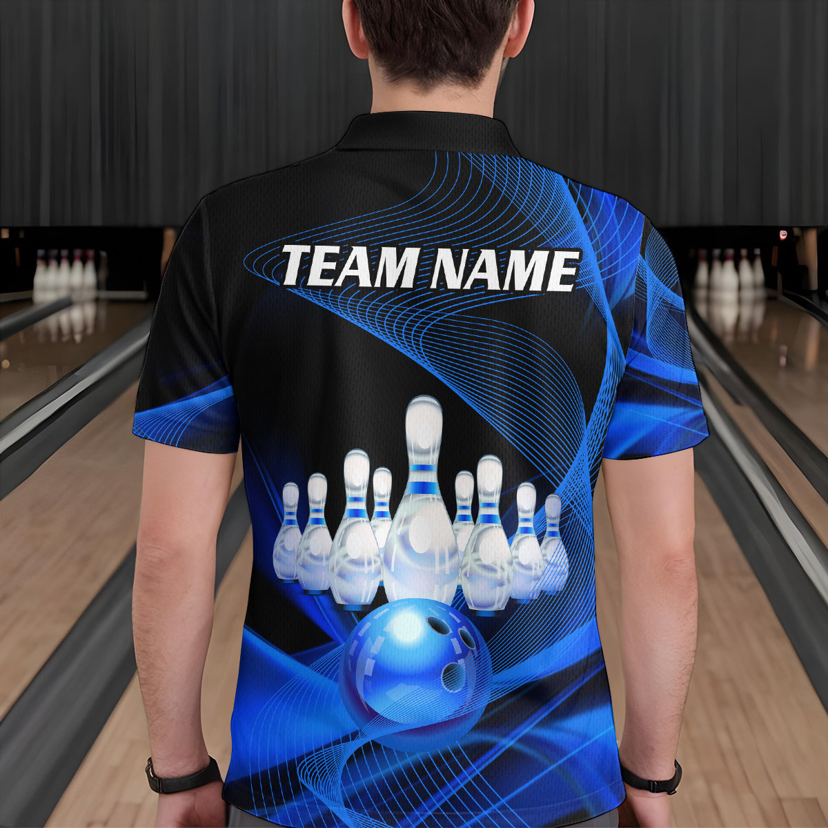 Blue Bowling Custom Men Bowling Shirt Polo & Quarter-Zip Bowling Team Jerseys HNT53