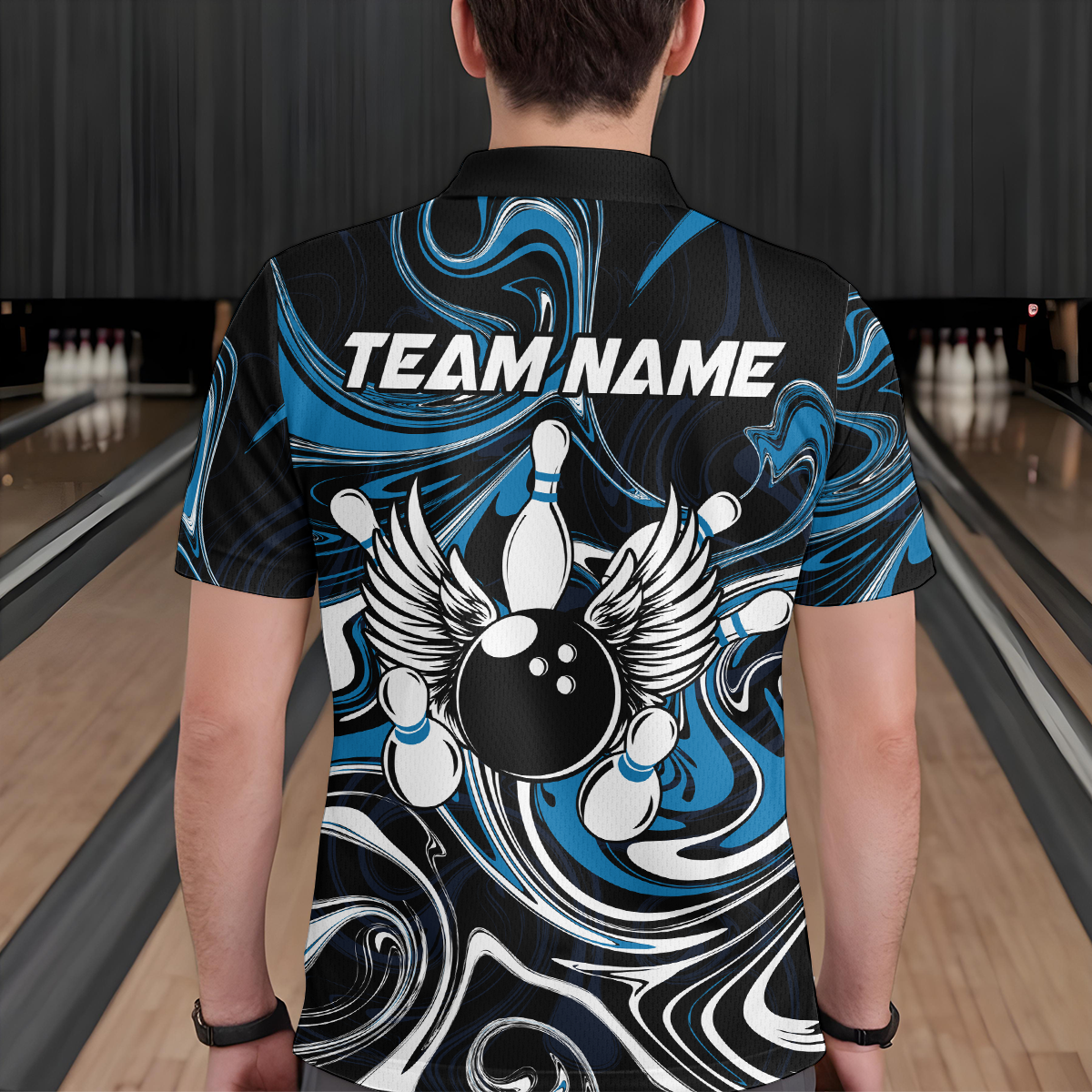 Personalized Bowling Shirt for Men and Women Bowling Team Jersey Blue Polo Shirt QZT601